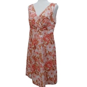 Lands' End New Cotton Floral Dress with Wrap V-Neck in Peach Multi size 14 NWT